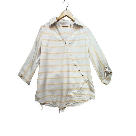 Soft Surroundings Women's Tunic Blouse Top Size S Peach White Stripe Asymmetrica - Picture 1 of 13